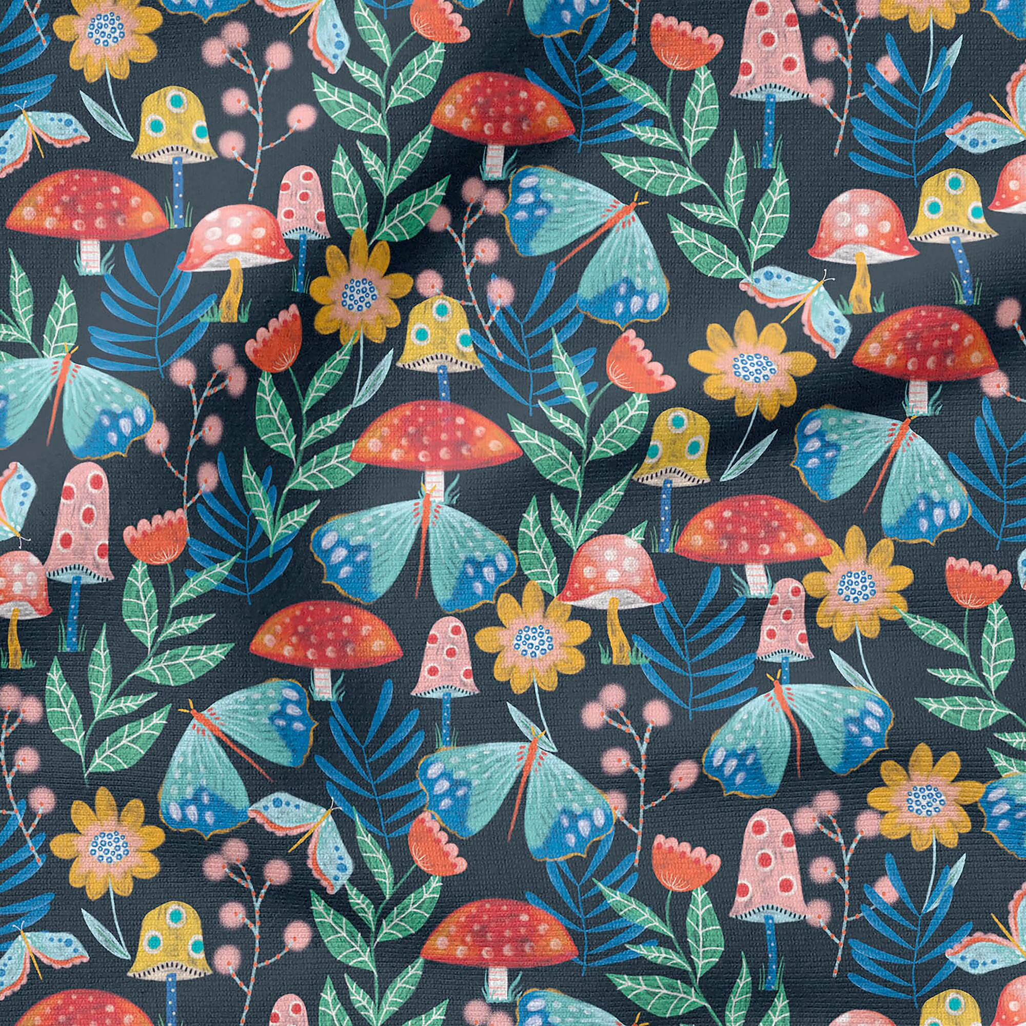 Fabric Editions Navy Mushroom Garden Cotton Fabric